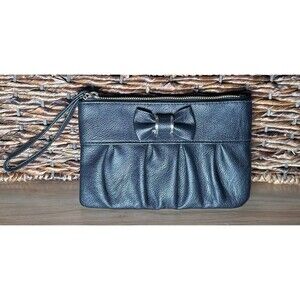 Safe Keeper Wrislet Bow Black Faux Leather Clutch Purse Bag Zip Pockets NWOT